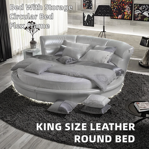 מיטת עור בגודל מלא עגול עיצוב תעשייתי אירופאי עם מסגרת ברזל עץ מנגו פירוט כולל מחיר - Product Image 4