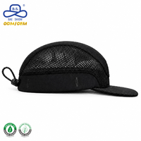 Casquette de baseball à 5 panneaux avec ajustement par cordon de serrage personnalisé, design en maille respirante, visière plate, patch logo, fournisseur direct d'usine OEM