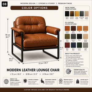 Fauteuil lounge moderne en cuir, confortable et rembourré, pour salon, chambre, bureau, réception et hôtel - Product Image 2