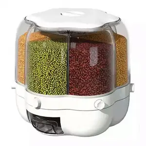 HSFT Arroz Dispenser Cozinha à prova de umidade 6-Grid Rotating Food Grain Dispenser Armazenamento de cereais