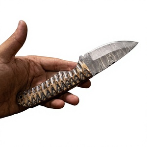 Cuchillo de Hoja Fija con Punta Caída de Acero de Damasco, Mango de Madera, Grado Industrial, 20cm, Dureza 58-60, 3 Años de Garantía, para Camping y Caza - Product Image 2