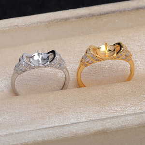 Support de bague ouvert en argent 925, accessoires de bricolage pour bijoux en perles, 11-12 mm, semi-fini, support de bague 5855 avec perles en vrac - Product Image 3