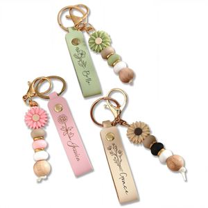 Custom Beaded Keychain with Daisy Charm, Cute Personalized Name Key Ring, Aesthetic <b>Purse</b> and <b>Backpack</b> Accessories - Product Image 1