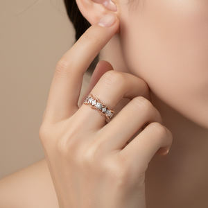 แหวนเพชรแท้ทรงกลมดีไซน์โบราณรูปดาว สองสี ทองคำขาวและทองชมพู 18K สำหรับผู้หญิง รุ่นใหม่ล่าสุด - Product Image 6