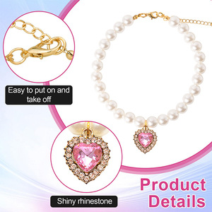 Collier ras du cou en perles pour chat, imitation perle, pendentif cœur en strass, style élégant, cadeau pour chats et chiens - Product Image 4