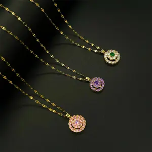 New Rotating Round Necklace Zircon Full Diamond 18K Gold Titanium Steel Necklace Women High Quality