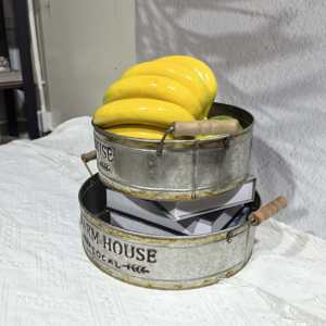 Set van 2 gegalvaniseerde metalen boerderijbakken met handvatten, rustieke decoratieve serveerbladen voor keuken, eettafel, voedselopberger - Product Image 4