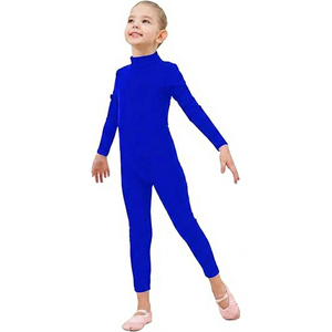 Justaucorps bleu à manches longues et col roulé pour filles, en spandex, pour la danse et la gymnastique - Product Image 1