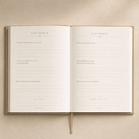 Journal guidé personnalisé LABON en lin – Agenda de bien-être et de pleine conscience avec questions quotidiennes, couverture rigide, logo gaufré – Cadeau de bien-être personnalisé