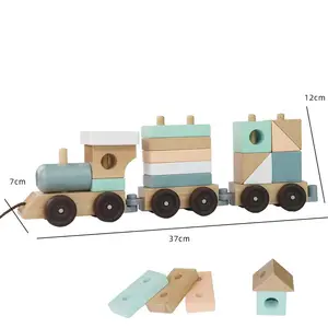 Bebek ahşap tren istifleme oyuncak Montessori yürümeye başlayan eğitim blokları sıralama oyuncak ahşap tren seti
