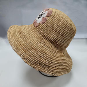Chapeau de paille au Crochet fait à la main femmes fleurs brodées avec grand avant-toit Panama Protection UV casquette d'été <span class=keywords><strong>Bali</strong></span> vacances chapeau de plage - Product Image 4