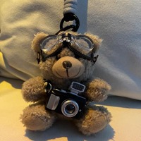 Mignon porte-clés pendentif pour sac en peluche ours appareil photo flash, cadeau créatif pour couple, avec rembourrage en coton PP