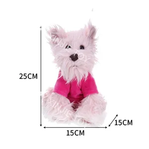 New china selling custom plush 25CM mouth brown dressed dog doll toys wth red t-shirt emulation cute pet plush dog doll toy