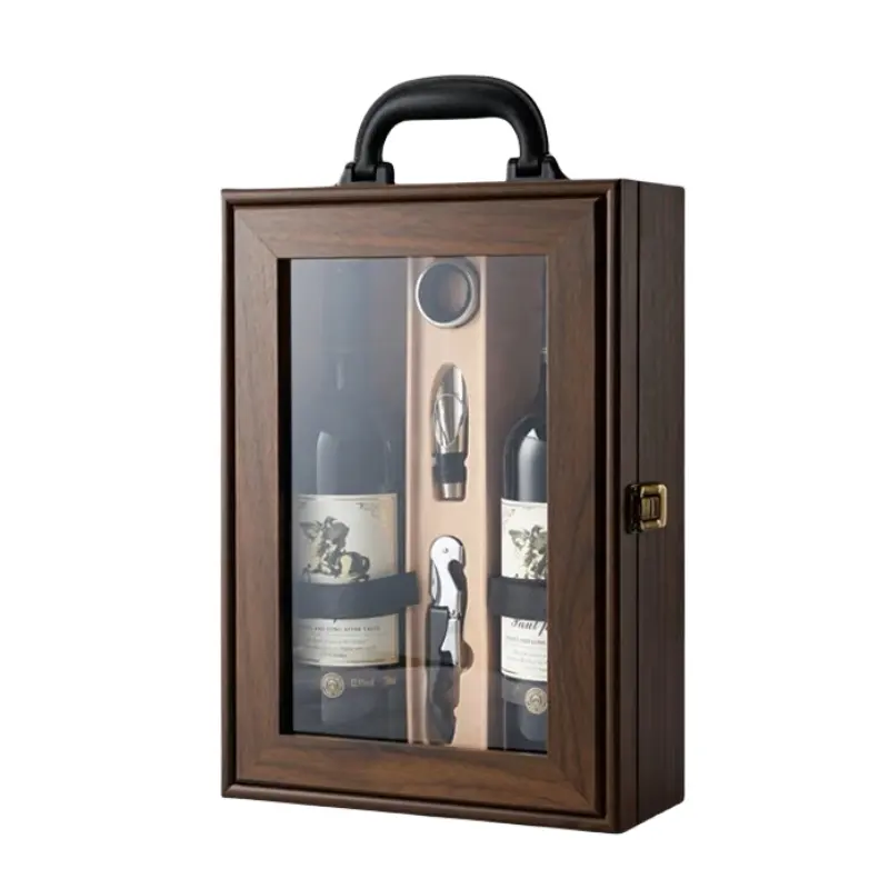 Caja de vino de madera para un regalo perfecto y una gran impresión, caja de vino de madera maciza con tapa con bisagras, caja de regalo de madera para vino