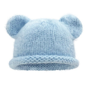 Lindo gorro de lana tejido con orejas de oso para mujer, gorro de invierno cálido a prueba de viento, gorro de ganchillo hecho a mano, azul, blanco, negro, rojo - Product Image 1
