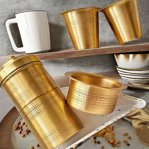 Filtro de Café Reutilizable de Latón Puro de Alta Calidad, Juego de 2 Tazas Dabara, Regalo Premium |   Juego de café tradicional del sur de la India |   600 ml - Product Image 2