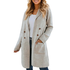 Caldo di vendita a maglia impermeabile Casual cappotto lungo in lana per le donne di alta qualità tinta unita sottile <span class=keywords><strong>Trench</strong></span> per le donne - Product Image 3