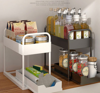 Étagères de rangement pour la maison, le salon et la cuisine sous l'évier Organisateur d'armoire Porte-épices coulissant en plastique à 2 niveaux