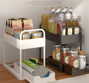 Étagères de rangement pour la maison, le salon et la cuisine sous l'évier Organisateur d'armoire Porte-épices coulissant en plastique à 2 niveaux - Product Image 5