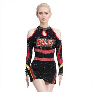 LadyX Cheerleading Uniform Set Pink <b>White</b> Gradient <b>Long</b> <b>Sleeve</b> <b>Crop</b> <b>Top</b> Skirt Adult Women's Dance Team Kit Custom Rhinestone - Product Image 4