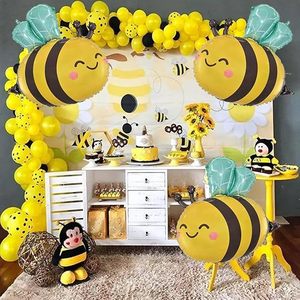 Cute Cartoon Bee Foil <b>Balloons</b>, Shiny Metallic Mylar <b>Balloons</b> for Kids Bee Themed Birthday & Gender Reveal Party <b>Decor</b> - Product Image 4