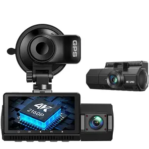 HA8 kamera dasbor GPS 2.45 inci 4K + 1080P, 2 saluran kamera dasbor GPS superkapasitor tanpa baterai braket cangkir hisap