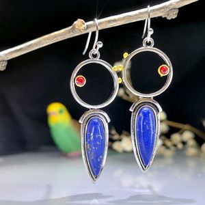 Orecchini Vintage Geometrici con Pietra Blu a Goccia, Gioielli Bohémien alla Moda per Donne - Product Image 1