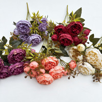 1507 Vente en gros de fleurs de pivoine artificielles en soie de haute qualité à 6 têtes pour la décoration de mariage, de fête et d'intérieur
