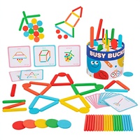 Nouvel ensemble de bâtonnets et disques de construction en bois, cartes de tâches, seau, jouet éducatif Montessori de construction et de puzzle pour enfants