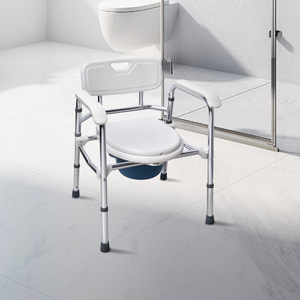 Foldable <b>Commode</b> Chair White <b>Portable</b> Toilet Seat For Elderly And Disabled Bathroom Safety Equipment - Product Image 1