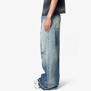 Nouvelle Arrivée Vente en Gros Design de Marque Tendance Personnalisé Jean Baggy en Denim Délavé et Déchiré pour Homme - Product Image 3