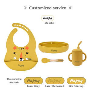 Plato de succión de silicona para bebé, cuenco con <span class=keywords><strong>cubiertos</strong></span> inoxidables, conjunto de alimentación infantil, Babero impermeable - Product Image 4