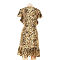 Gaun Kasual Musim Panas Wanita Ukuran Besar Model Eropa Amerika Motif Leopard Bunga Bahan Chiffon Spandex Oversize 3/4 dari Stock Factory Sweet