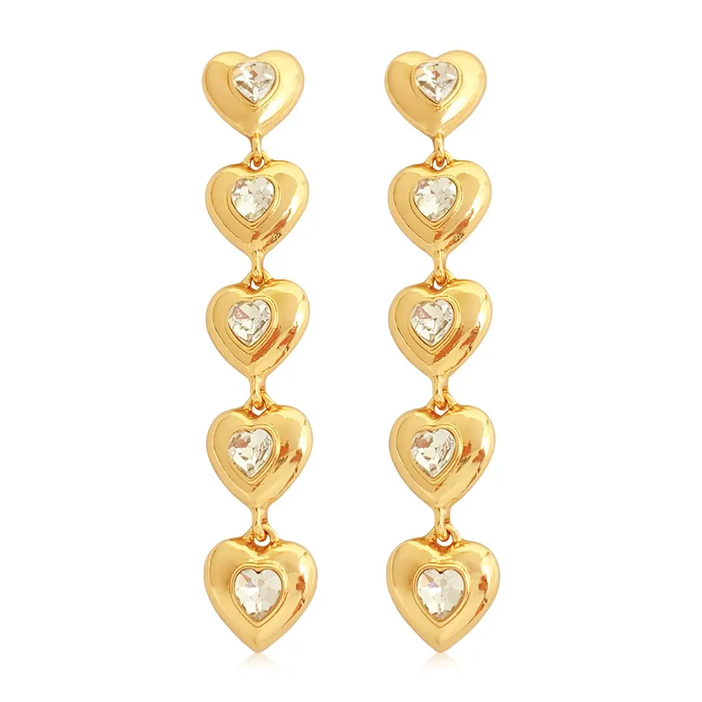 Vendita all'ingrosso stile semplice vendita calda gioielli placcato oro lungo multi-strato a forma di cuore orecchino per le donne