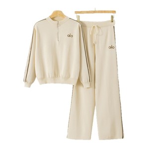 Completo sportivo casual da <span class=keywords><strong>donna</strong></span> 2025, nuovo modello transfrontaliero, con top a mezza zip a tinta unita e <span class=keywords><strong>pantaloni</strong></span> a gamba larga, set due pezzi in maglia per autunno inverno - Product Image 5