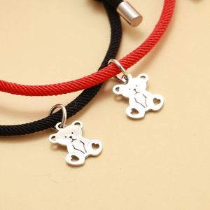 2Pcs/pair Braided <b>Rope</b> Heart Couple <b>Bracelets</b> Stainless Magnetic Bear Charm Fashion <b>Rope</b> Chain <b>Bracelets</b> Love Pendent <b>Bracelet</b> - Product Image 3