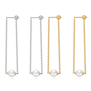 Fashion <b>Tassel</b> Long Chain <b>Earrings</b> 50Mm 7Mm Pearl Stud <b>Earrings</b> For Party Zinc Alloy Stainless Steel Post - Product Image 1