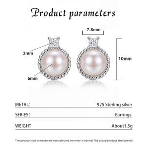S925 <b>Silver</b> Twisted Rope Frame Pearl <b>Stud</b> Earrings Princess CZ Vintage Elegant Pearl Jewelry Gift for Women Girls - Product Image 6