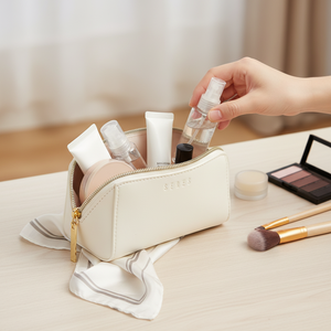 Women's Geometric Durable PU Leather <b>Makeup</b> Bag Elegant Vegan Leather mini bag Fashionable Travel Cosmetic <b>Case</b> - Product Image 5