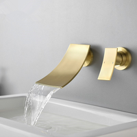 Robinet de lavabo mural en laiton moderne, finition or brossé, design contemporain