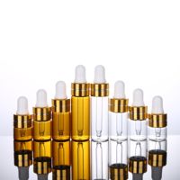 Flacons compte-gouttes en verre ambré pour huiles essentielles 1ml/2ml/3ml/5ml, mini flacons transparents pour parfum, échantillons cosmétiques avec bouchon doré