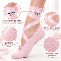 Chaussettes de yoga et de Pilates en coton antidérapantes à semelle intégrale avec logo personnalisé, ruban enveloppant et attaches, vente en gros OEM, faible MOQ