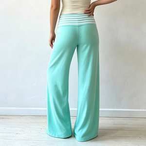 Pantalones Deportivos Casuales para Mujer, de Pierna Ancha, Cintura Baja, Color Verde, Tejido Ecológico, Estampado a Rayas, Cómodos y Transpirables - Product Image 6