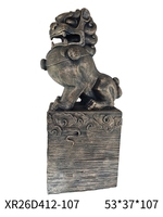 Figurine de lion gardien MGO peinte à la main, texture pierre, sur piédestal, décoration d'intérieur, style antique, ornement