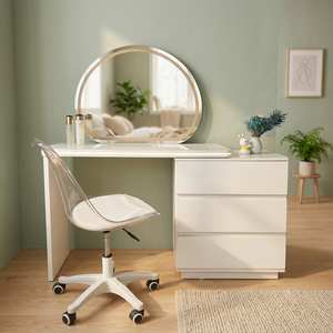 Modern Makeup <b>Vanity</b> <b>Table</b> with Lighted <b>Mirror</b> White Storage Desk for Bedroom Furniture - Product Image 4