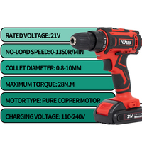 Perceuse sans fil 21V avec 25+3 réglages d'embrayage, couple de 28N.m, 2 batteries Li-Ion, chargeur rapide, mandrin auto-serrant 10mm, pour bricolage et réparation domestique, vente en gros OEM