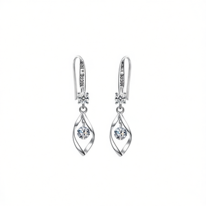 Orecchini pendenti in argento 925 Migre Iren con design geometrico in cristallo e strass per donna, stile classico da matrimonio - Product Image 1