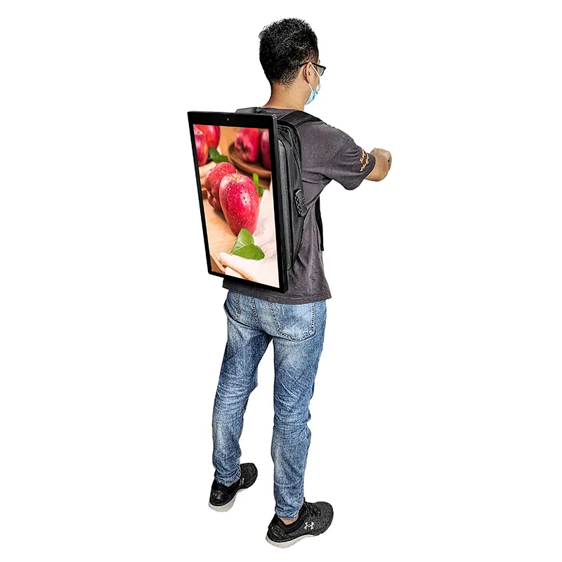 21.5 "Digital Billboard Walking zaino Mobile Advertising Player 2M Camera Touch Panel Marketing LCD Backpack