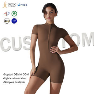 Lism personnalisé européen américain femmes été fermeture éclair sport <span class=keywords><strong>combinaison</strong></span> à manches courtes Yoga danse Fitness serré respirant avant Logo - Product Image 1