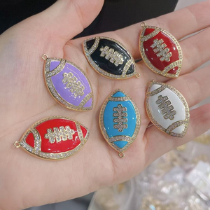 Pendentif de football en émail coloré CH-LAP1853, plaqué or, en <span class=keywords><strong>cuivre</strong></span>, pendentif de batte/de football/de volley-ball, accessoire de boule en <span class=keywords><strong>cuivre</strong></span>, vente en gros - Product Image 4